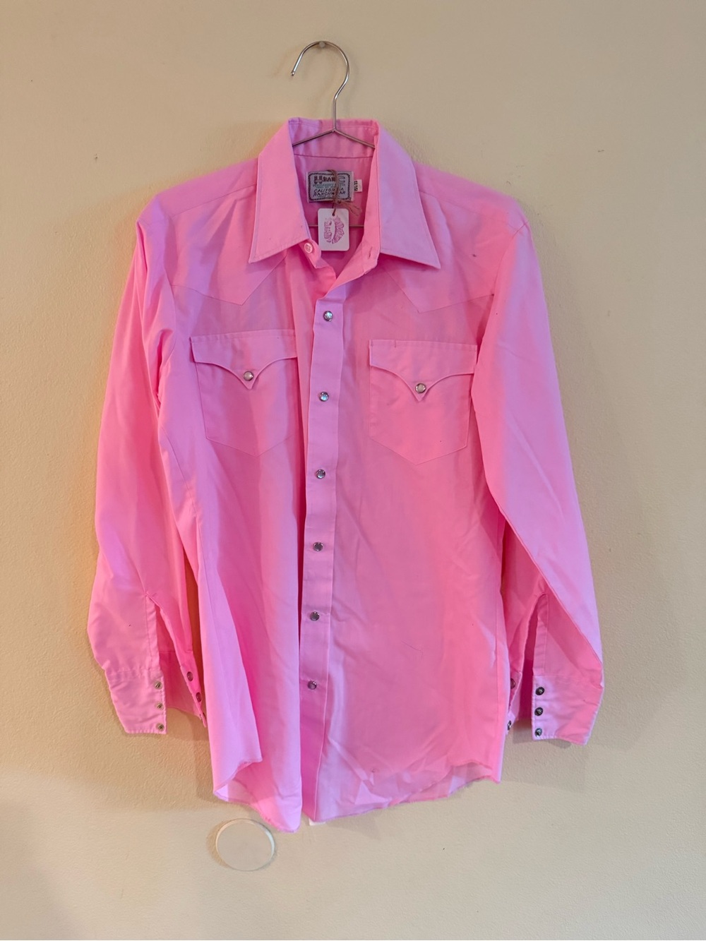 H Bar C Men's Classic Western Button-Down Shirt Snap Pearl — Pink size 15 1/5 33